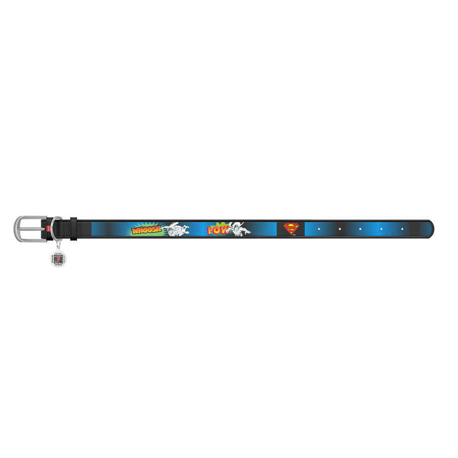 0013-1008-01 WAUDOG Design genuine leather dog collar with QR passport, "Superman2" design, W 12 mm, L 20-28 cm black