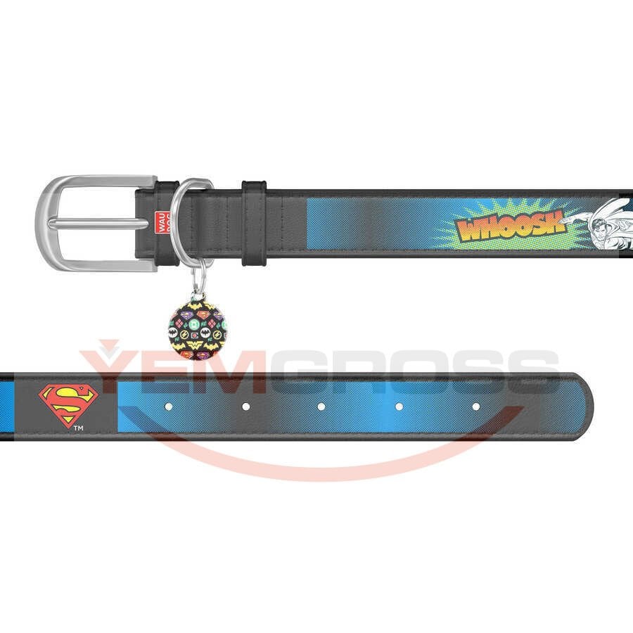 0013-1008-01 WAUDOG Design genuine leather dog collar with QR passport, "Superman2" design, W 12 mm, L 20-28 cm black