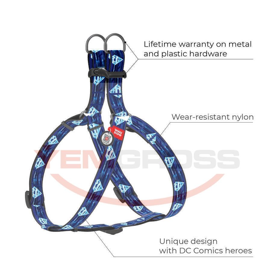 0715-2013 WAUDOG Nylon dog harness with QR passport, "Superman 1" design, plastic fastex, W 15 mm, L 40-55 cm