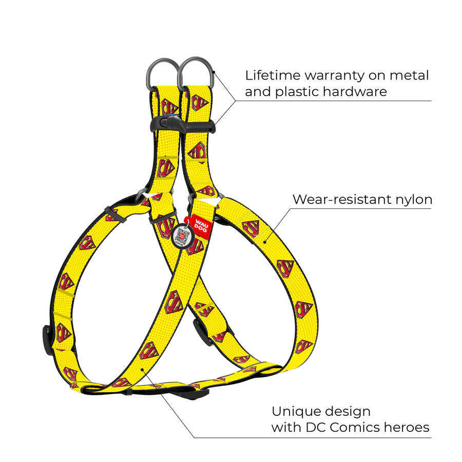 0720-2014 WAUDOG Nylon dog harness with QR passport, "Superman 2" design, plastic fastex, W 20 mm, L 50-80 cm