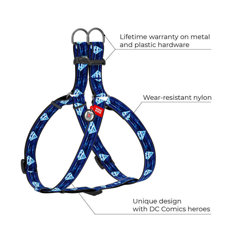 0725-2013 WAUDOG Nylon dog harness with QR passport, "Superman 1" design, plastic fastex, W 25 mm, L 60-90 cm