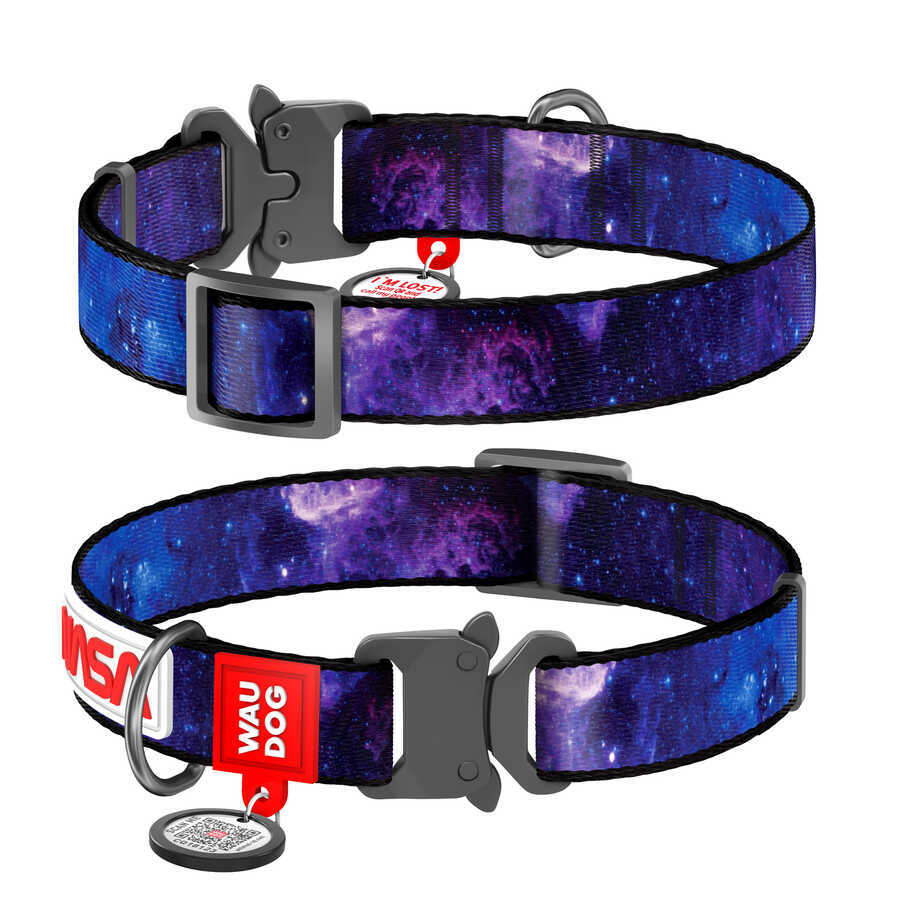 4505-0148 WAUDOG Nylon dog collar with QR-passport, "NASA21" design, metal fastex, XS, W 15 mm, L 23-35 cm