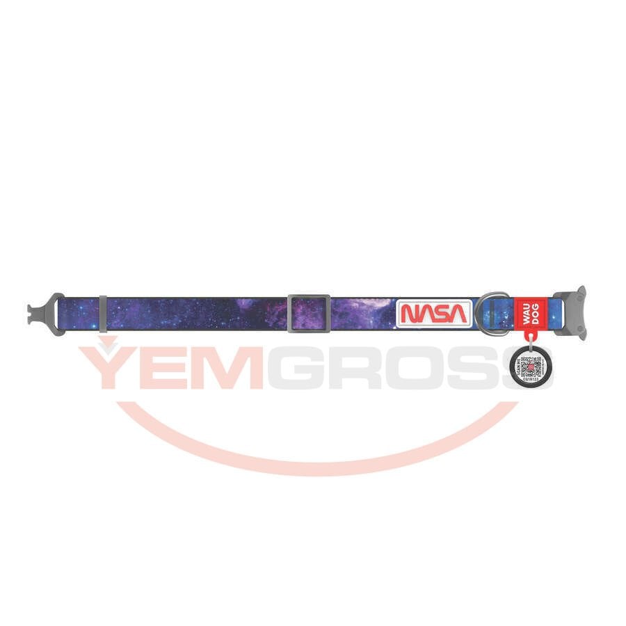 4505-0148 WAUDOG Nylon dog collar with QR-passport, "NASA21" design, metal fastex, XS, W 15 mm, L 23-35 cm