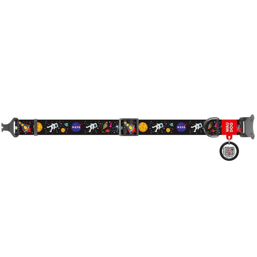 5120-WAUDOG Nylon dog collar with QR passport, "NASA" design, metal fastex, W 20 mm, L 24-40 cm