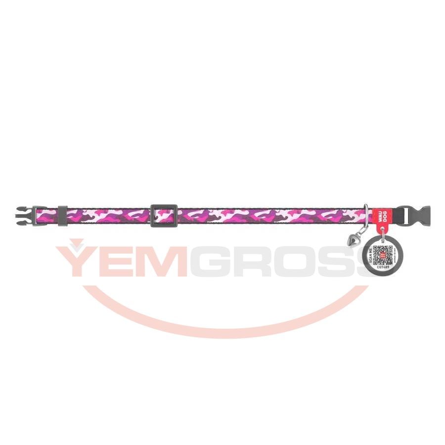 5273-WAUDOG Nylon cat collar with QR passport, "Pink camo" design, plastic fastex, W 10 mm, L 20-30 cm