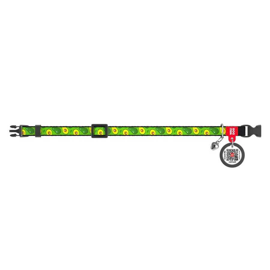 5280-WAUDOG Nylon cat collar with QR passport, "Avocado" design, plastic fastex, W 10 mm, L 20- 30 cm