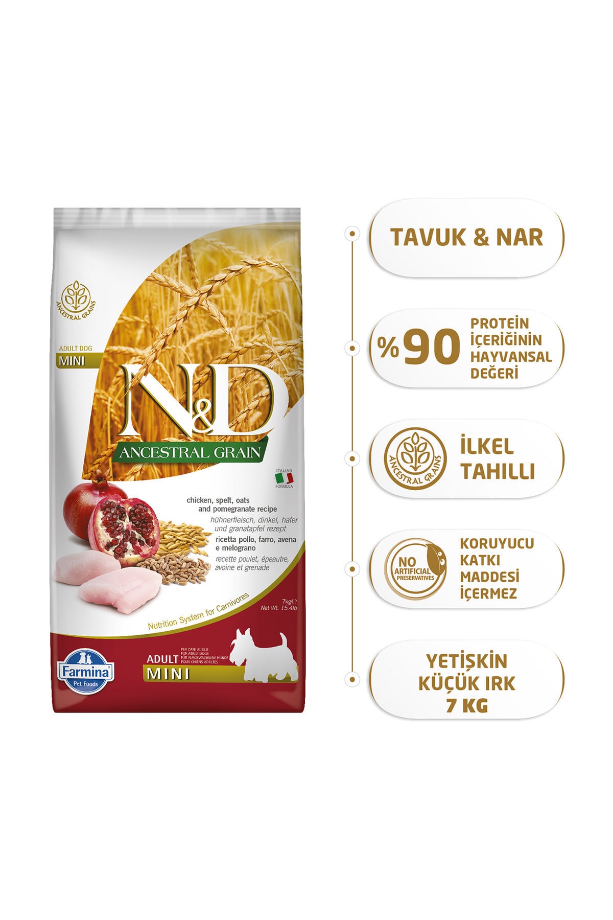 Nd Az Tahıllı Tavuk & Nar Adult Mini Köpek Maması - 7 Kg