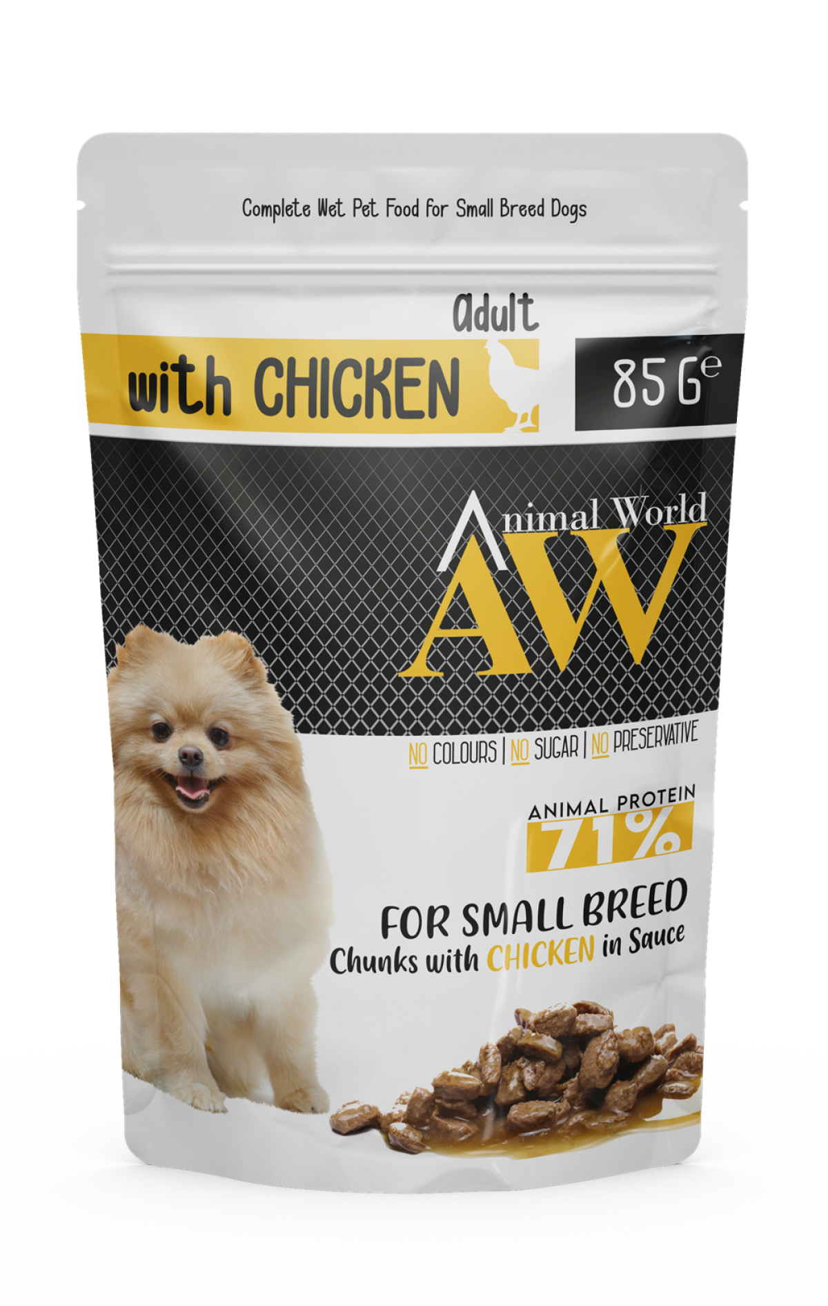 Animal World Küçük Irk Soslu Tavuk Etli Köpek Konservesi 85 gr 24 Adet