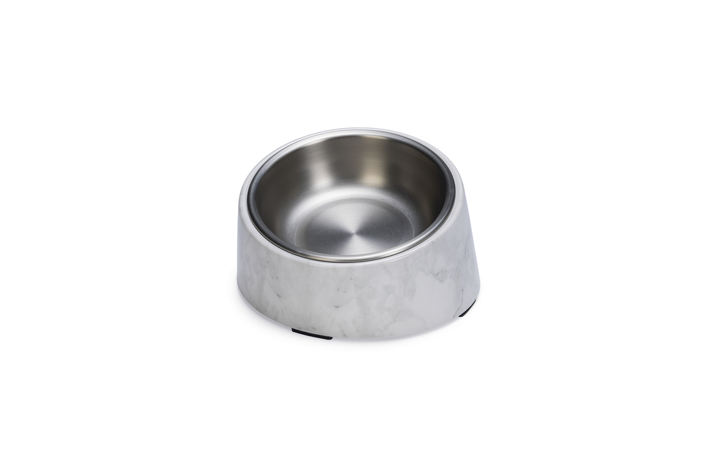 Beeztees DBL Kedi Mama Su Kabı, Paslanmaz Çelik, Beyaz Mermer Görünümlü, 14,5x3,3x7,6cm, 160ml