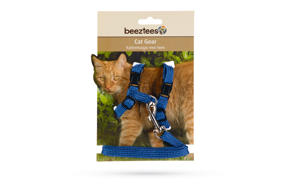 Beeztees Kedi Göğüs Tasması ve Gezdirme Kayışı, 130cm, Mavi