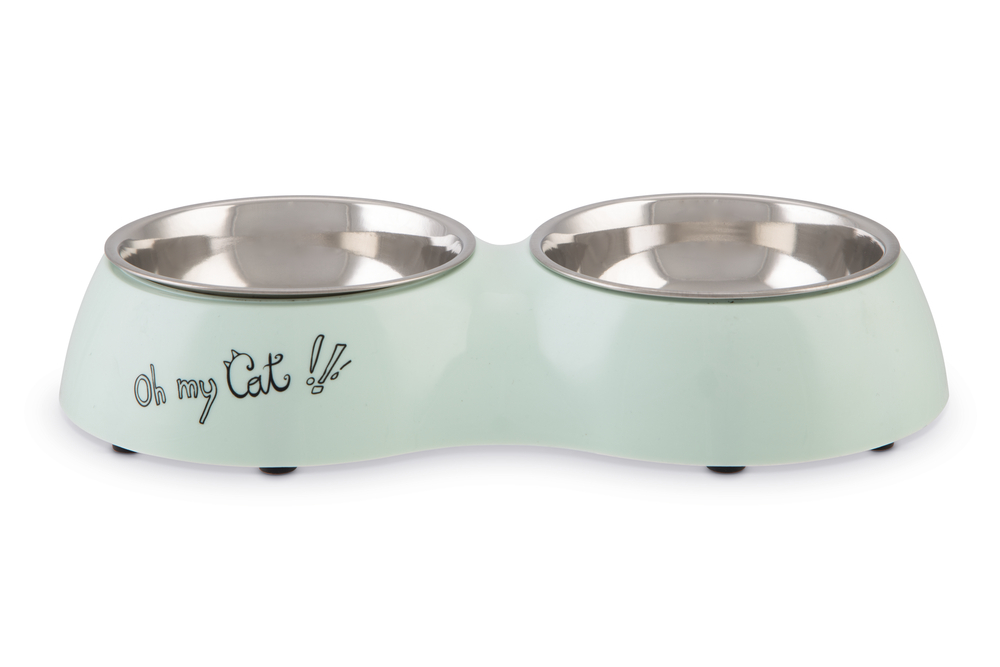 Beeztees Kedi İkili Mama ve Su Kabı, Paslanmaz Çelik, Mint, 27x14x4,5cm, 2x160ml