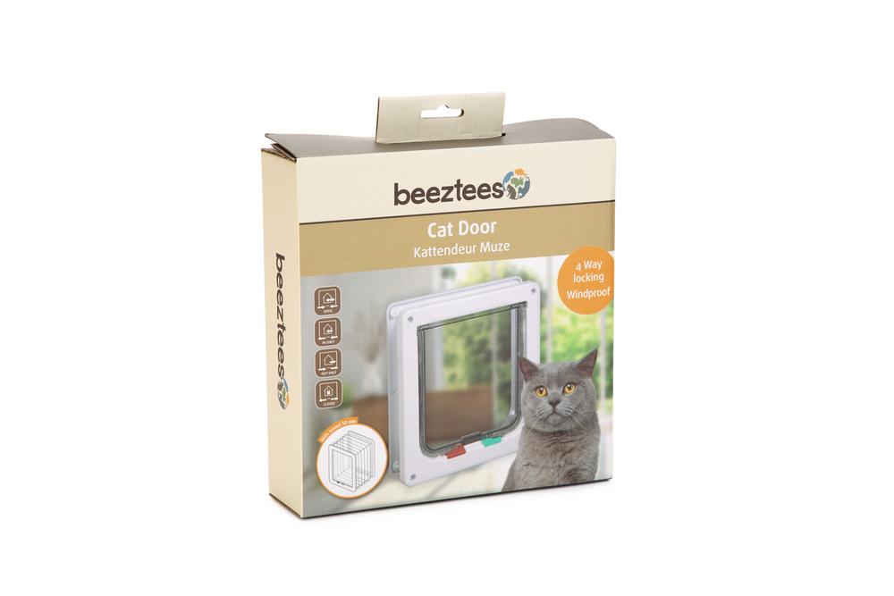 Beeztees Kedi Kapısı, Çift Yönlü, 4 fonksiyonlu, Beyaz, 19,2x20cm