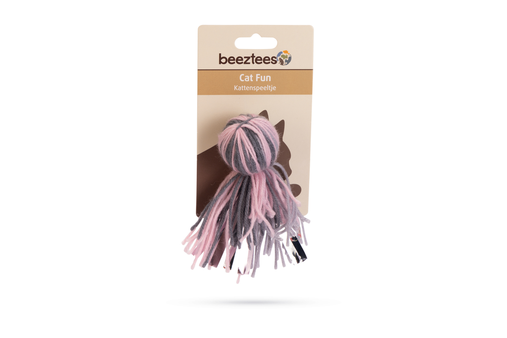 Beeztees Kedi Oyuncağı, Ahtapot, Yün ve Kurdela, Pembe ve Gri, 12x4x4cm