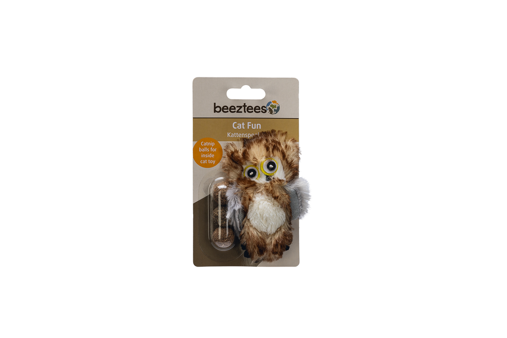 Beeztees Kedi Oyuncağı, Baykuş, Peluş, 3 Kediotu Topu, 9,5cm