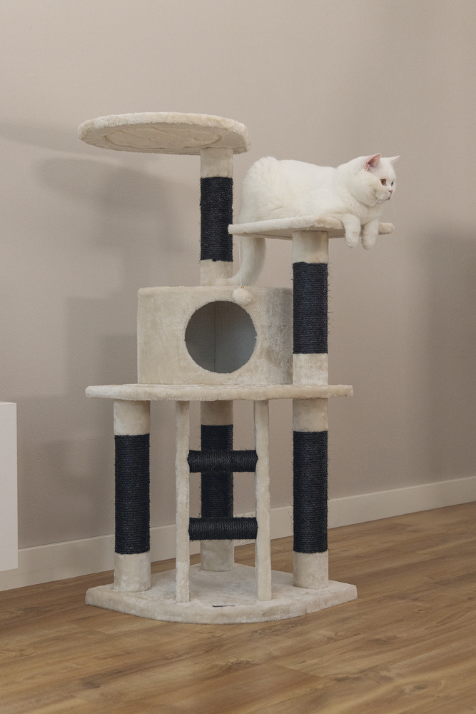 Beeztees Kedi Tırmalama ve Oyun Evi, Krem, 50x50x123cm