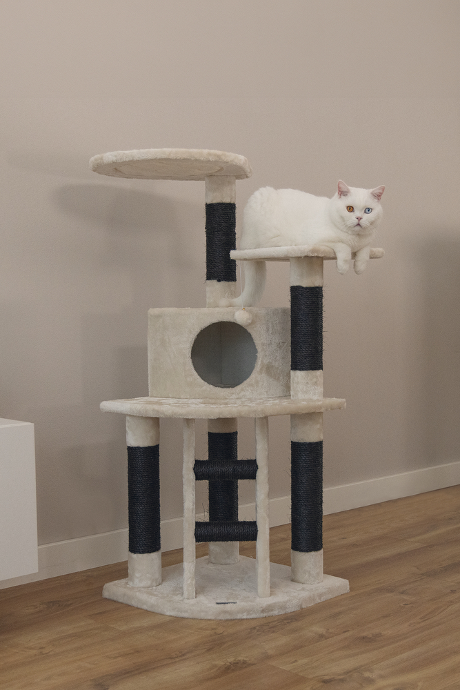 Beeztees Kedi Tırmalama ve Oyun Evi, Krem, 50x50x123cm