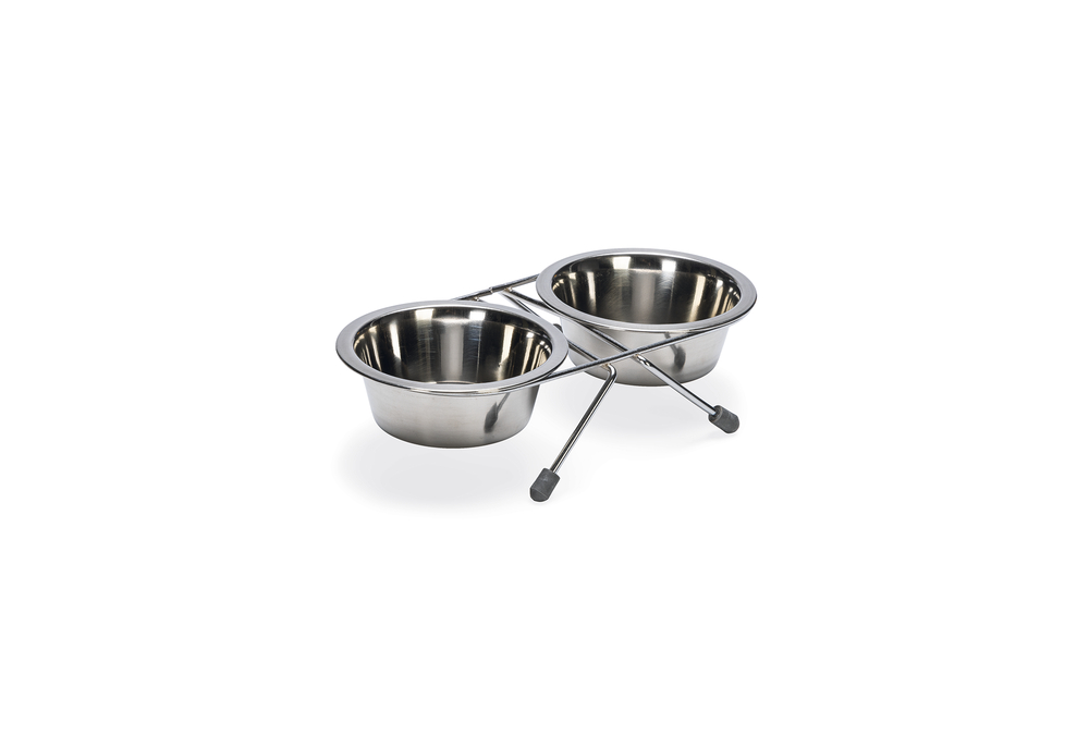 Beeztees Köpek İkili Mama Su Kabı, Paslanmaz Çelik, 11cm, 2x180ml