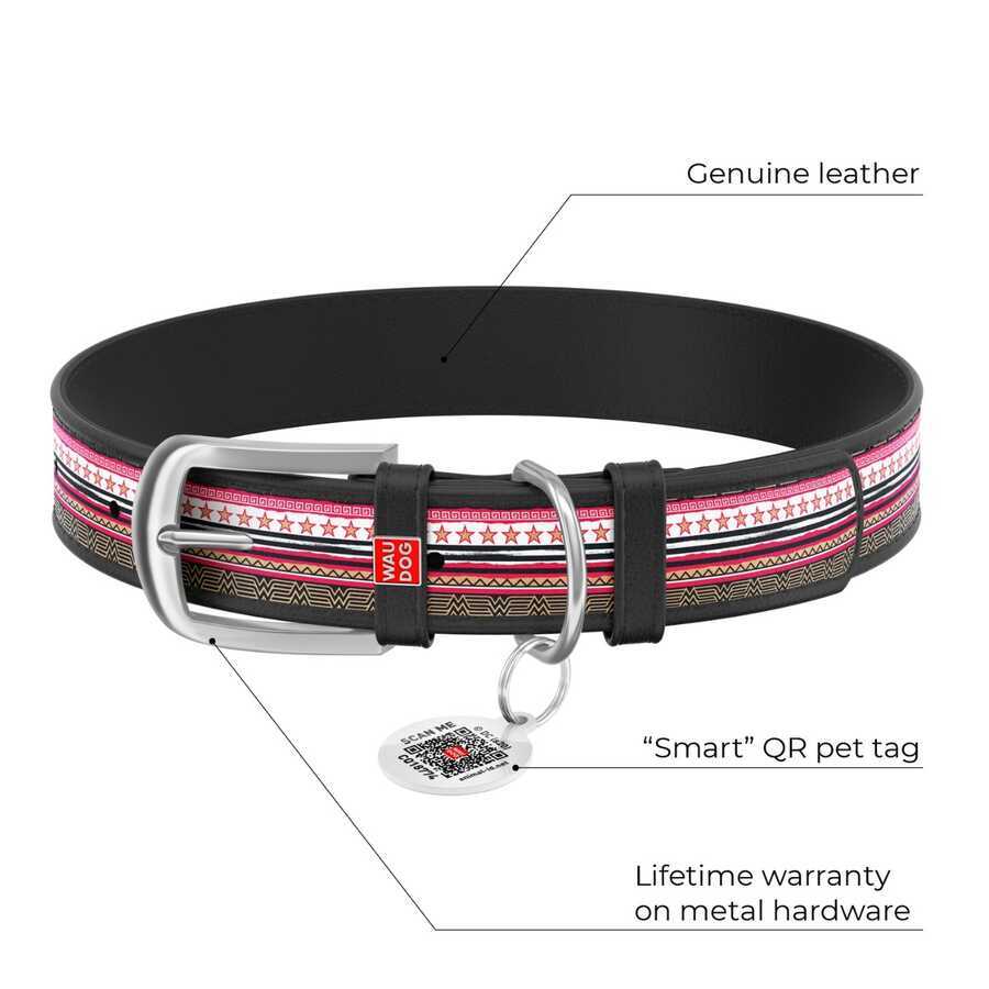 Collar Waudog Wonder Woman Desenli QR Pasaportlu Köpek Boyun Tasması 38-49 Cm (0025-1009-01)