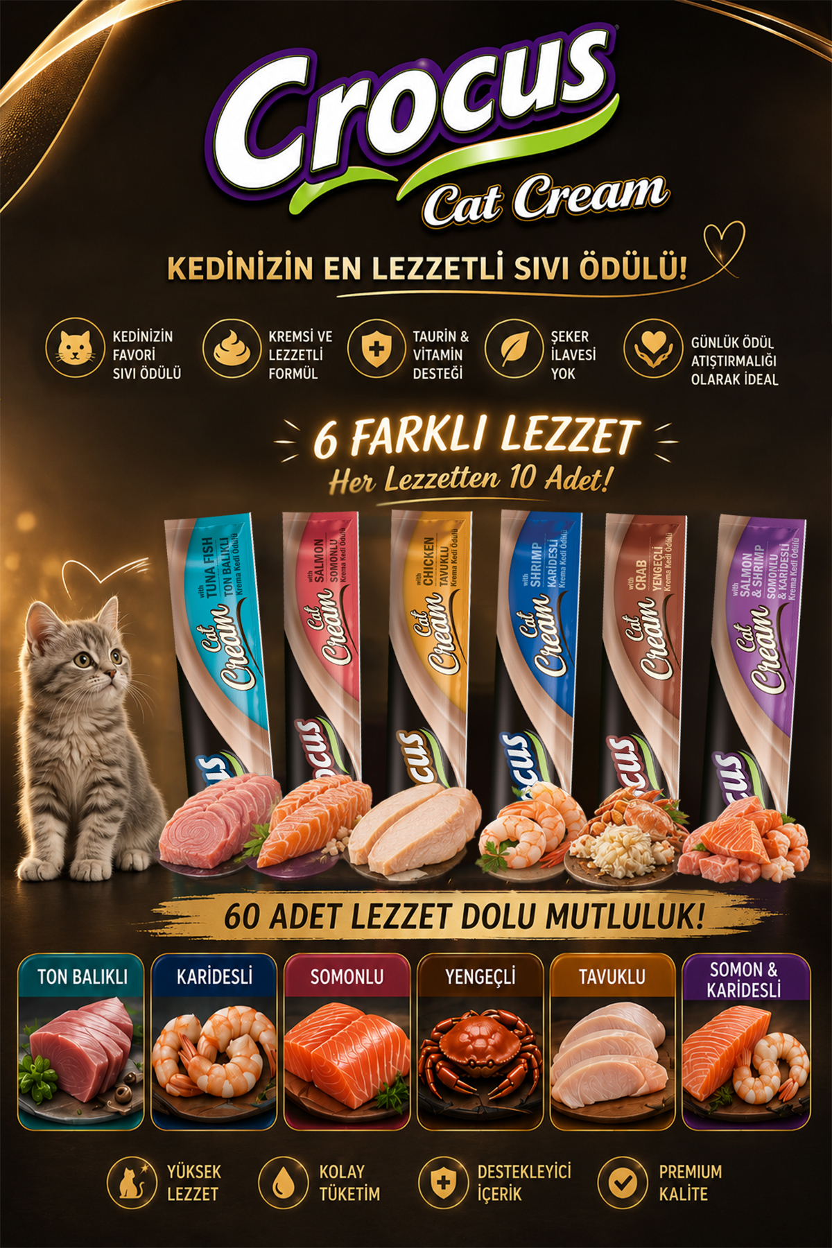 Crocus Multıpack60 6 Çeşit Krema Kedi Ödülü 900gr 60x15gr) Crocus Multıpack60 6 Çeşit Krema Kedi Ödülü 900gr 60x15gr)