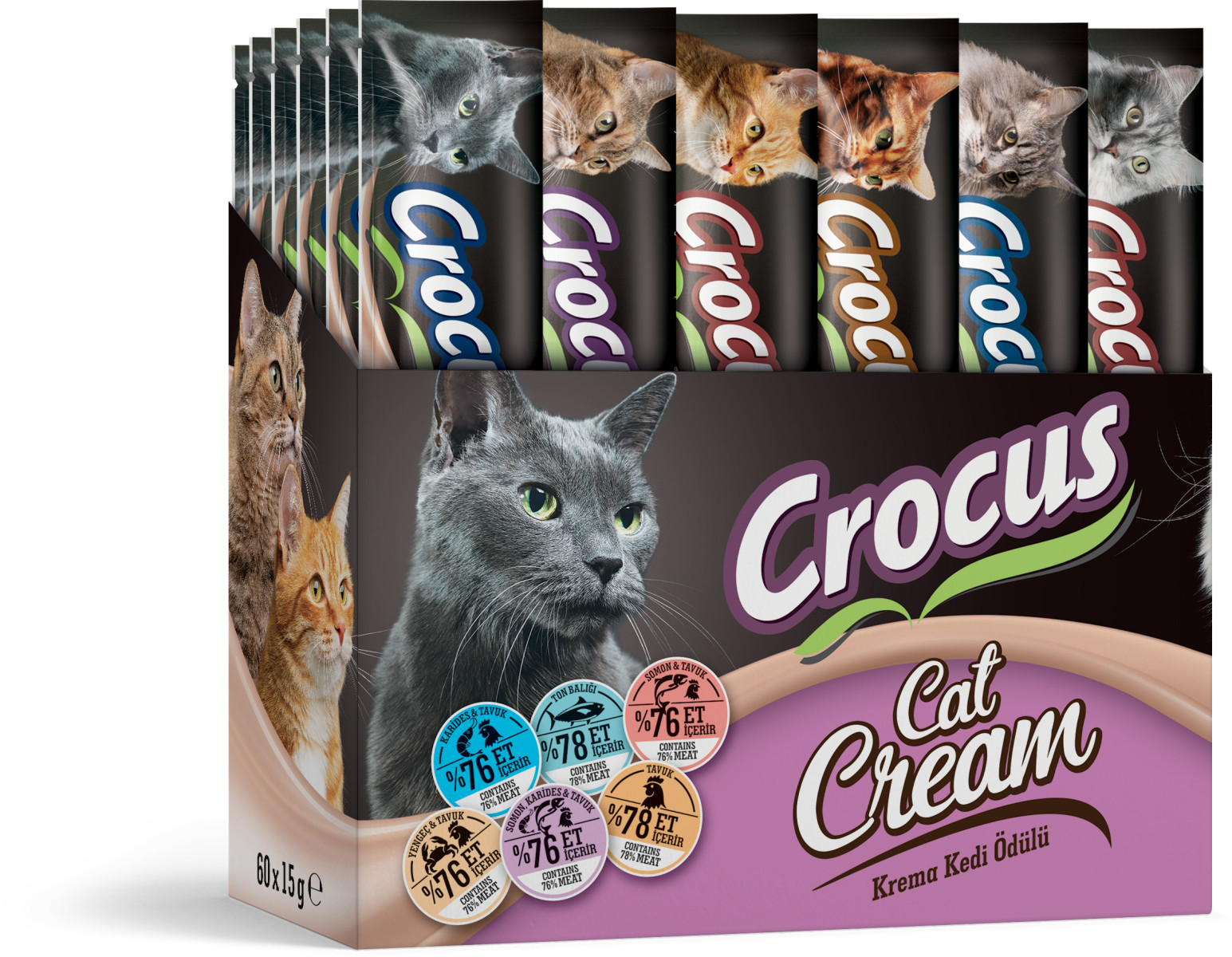 Crocus Multıpack60 6 Çeşit Krema Kedi Ödülü 900gr 60x15gr) Crocus Multıpack60 6 Çeşit Krema Kedi Ödülü 900gr 60x15gr)