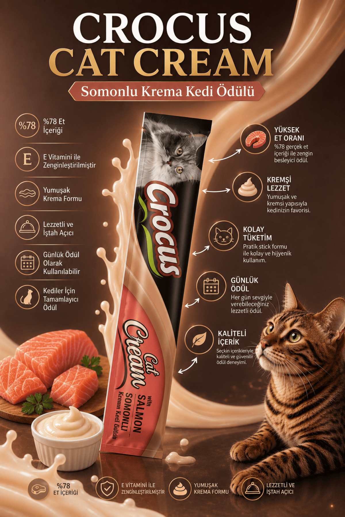 Crocus Somonlu Krema Kedi Ödülü 4x15g