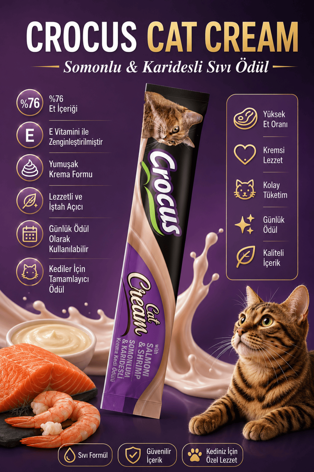 Crocus Somonlu Ve Karidesli Krema Kedi Ödülü 4x15g Crocus Somonlu Ve Karidesli Krema Kedi Ödülü 4x15g