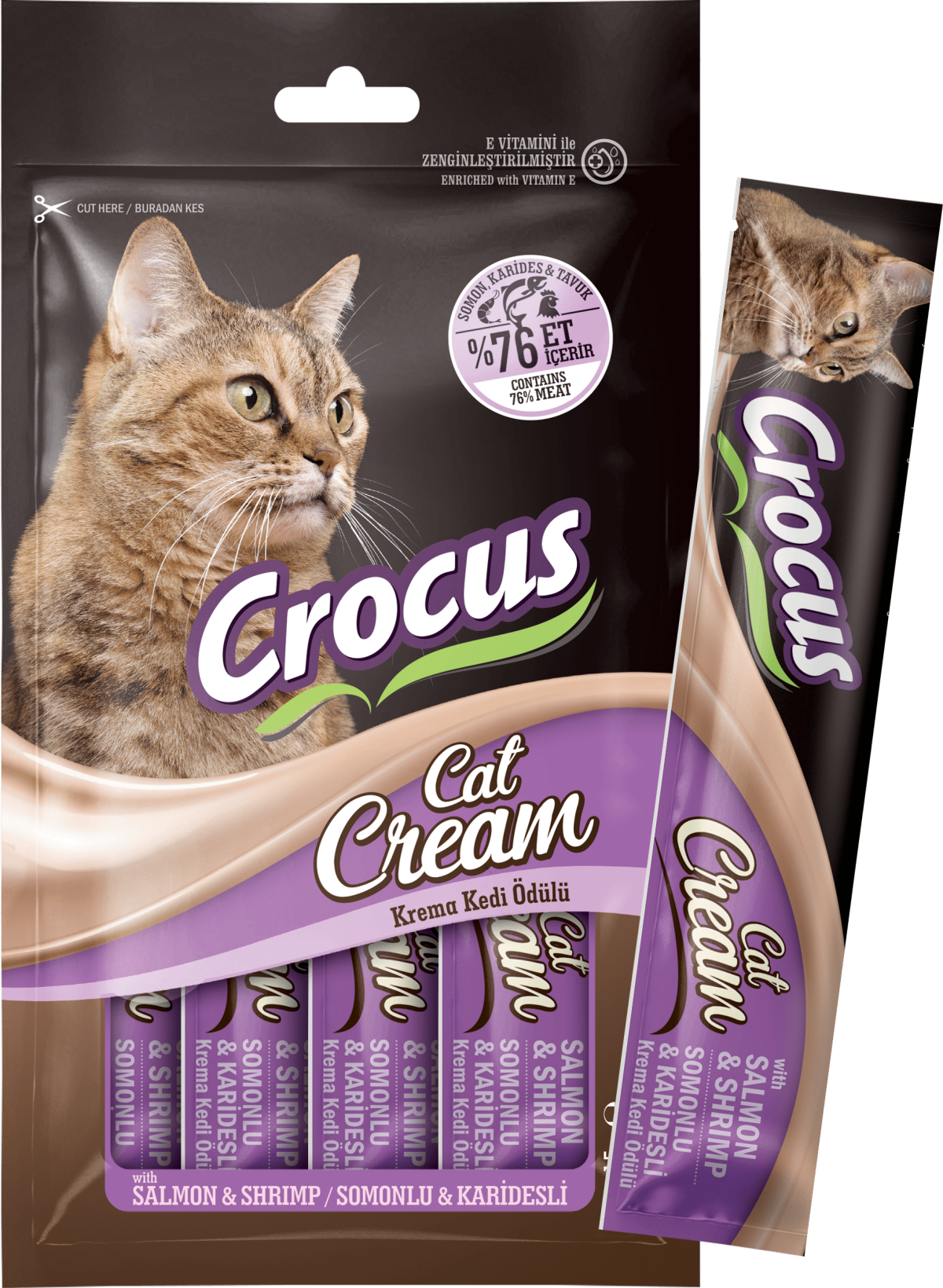 Crocus Somonlu Ve Karidesli Krema Kedi Ödülü 4x15g Crocus Somonlu Ve Karidesli Krema Kedi Ödülü 4x15g