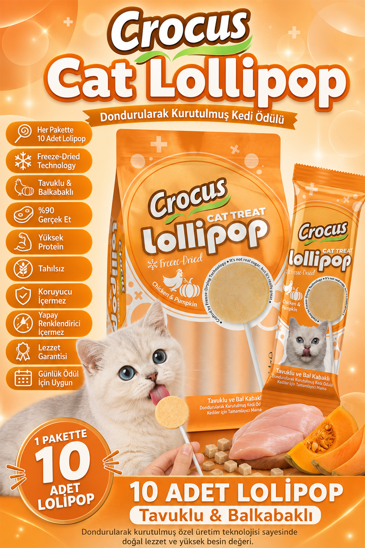 Crocus Tavuklu Ve Bal Kabaklı Kedi Lolipop Crocus Tavuklu Ve Bal Kabaklı Kedi Lolipop