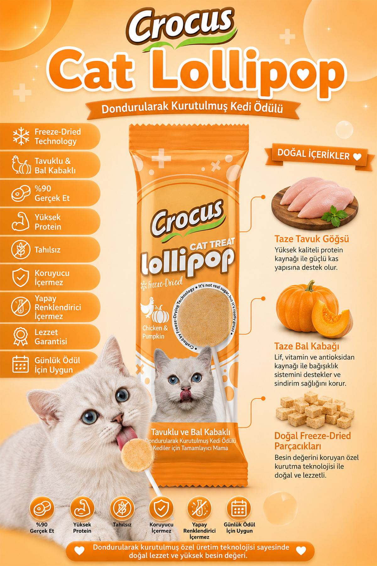 Crocus Tavuklu Ve Bal Kabaklı Kedi Lolipop Crocus Tavuklu Ve Bal Kabaklı Kedi Lolipop