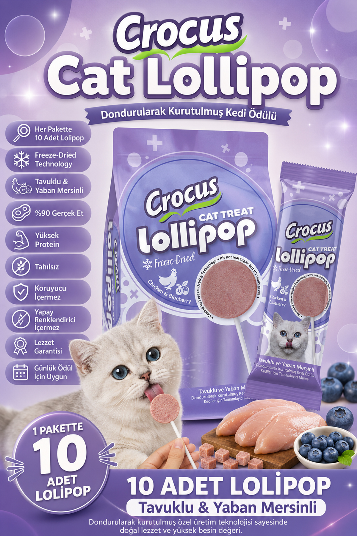 Crocus Tavuklu Ve Yaban Mersinli Kedi Lolipop Crocus Tavuklu Ve Yaban Mersinli Kedi Lolipop
