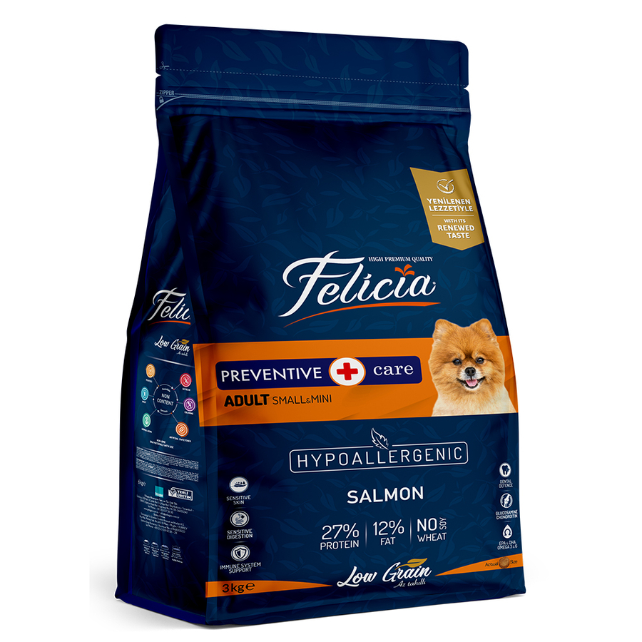 Felicia 3 Kg Yetişkin Somonlu Small Az Tahıllı /Mini HypoAllergenic Köpek Maması