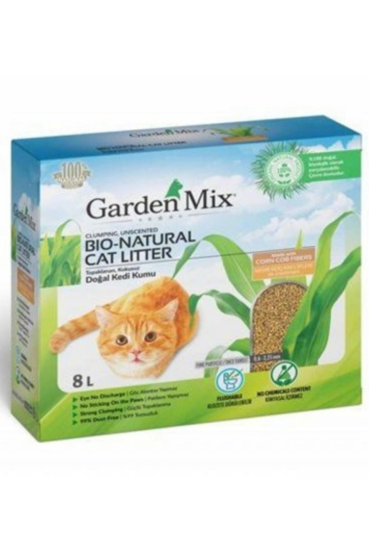 Gardenmix Topaklanan Mısır Lifli Kedi Kumu 8l