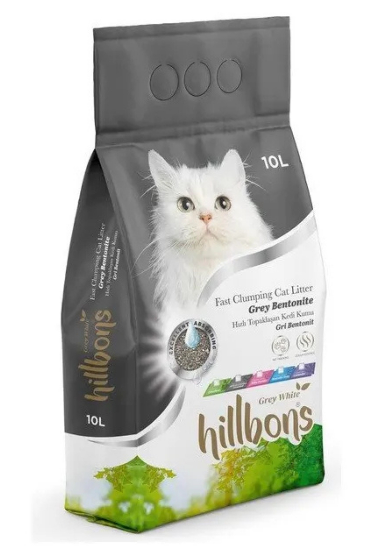 Hillbons Grey White Aktif Karbonlu Kedi Kumu 10 Lt