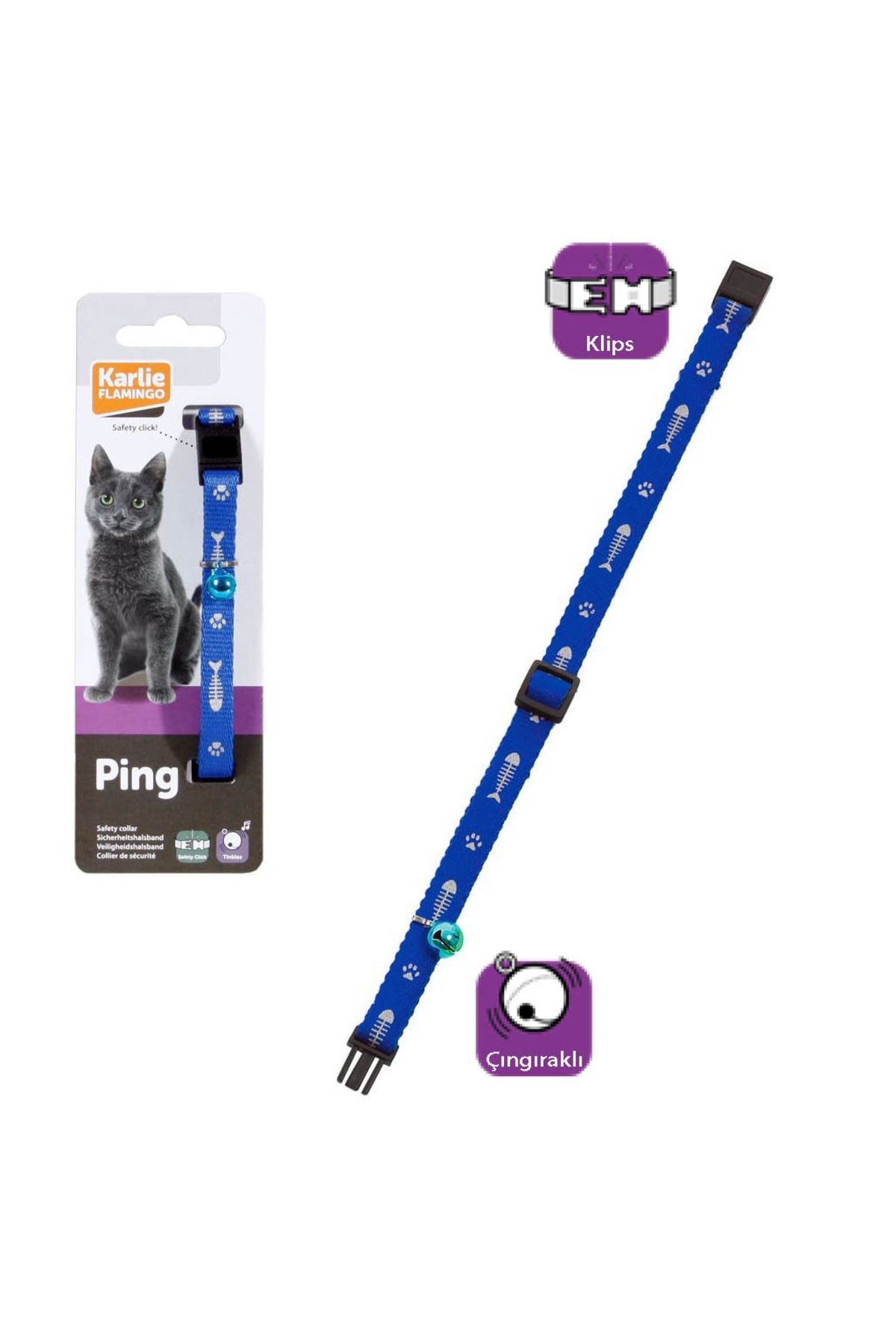 Karlıe Kedi Tasması Çıng. 30cm Mavi