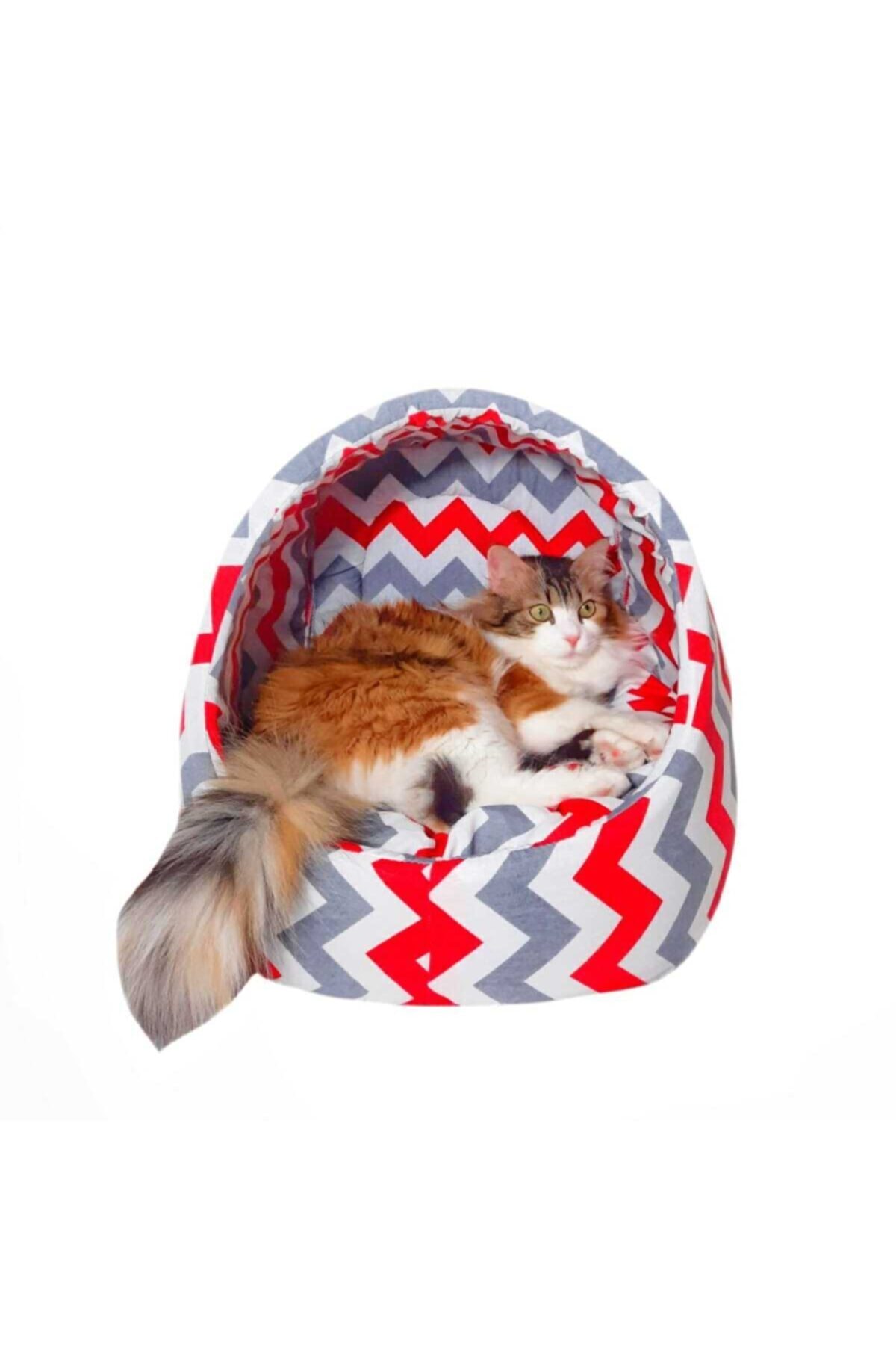 Kırmızı Zigzag Mağara Kedi Evi Yuvası