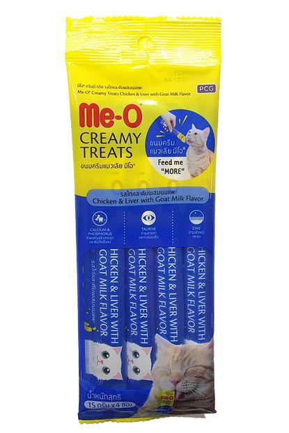 Meo Creamy Tavuk & Ciğer Ile Keçi Sütlü Sıvı Kedi Ödülü 4x15 gr X 4 Adet Set