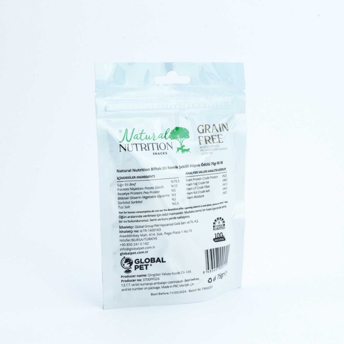 Natural Nutrition Snacks Biftek Eti Kemik Şekilli Köpek Ödülü 75 Gr