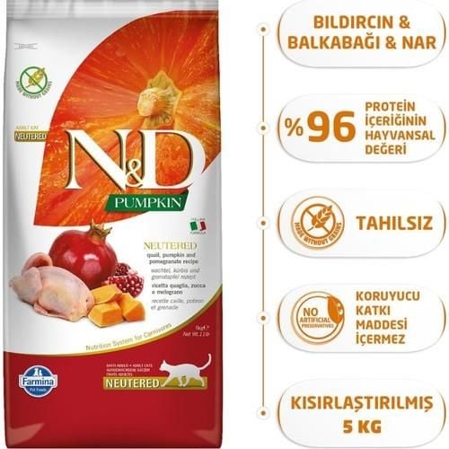 Nd Pumpkin Bildircin & Nar Neutered Tahılsız Kedi Maması - 5 Kg