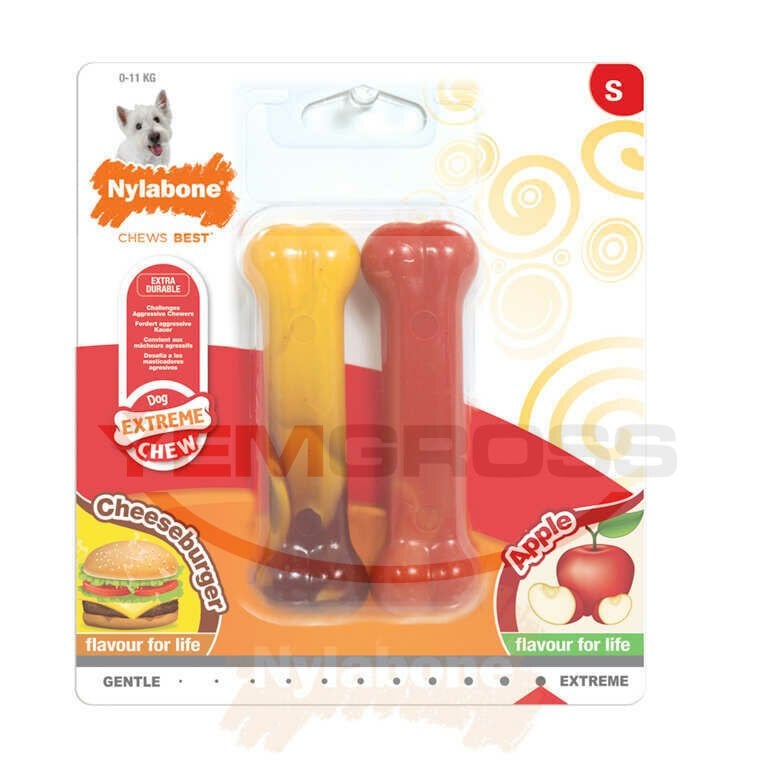 Nylabone Cheeseburger ve Elma Aromalı Köpek Çiğneme Kemiği   S