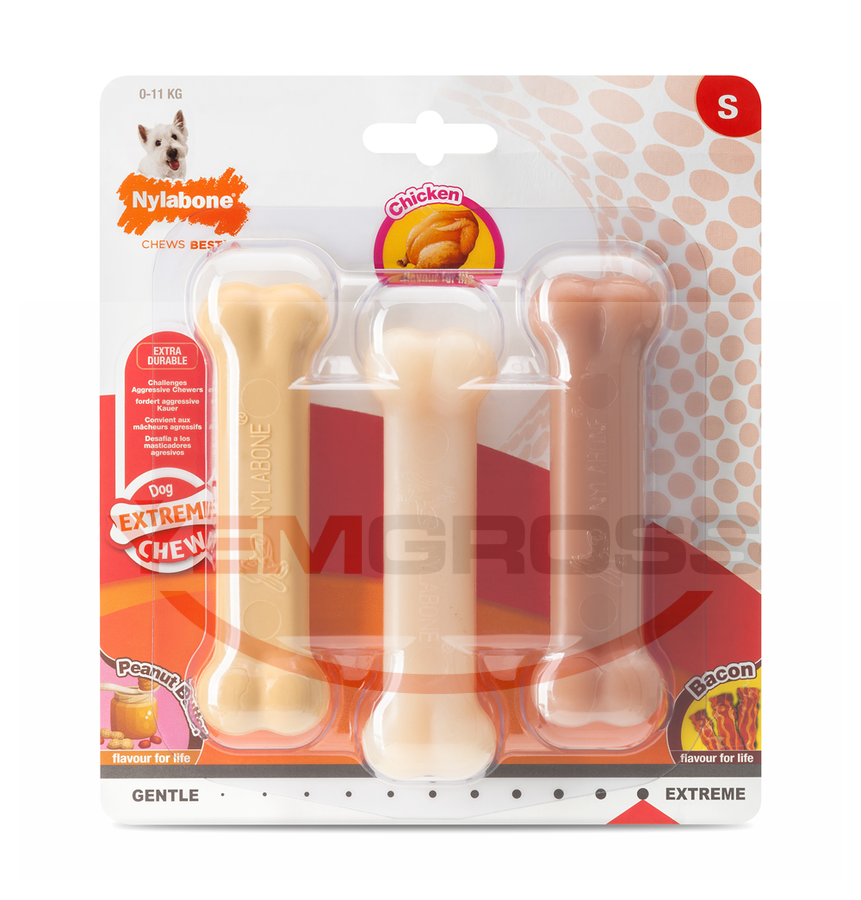 Nylabone Fıstık Ezmesi, Tavuk ve Domuz Pastırması Aromalı Köpek Çiğneme Seti  S