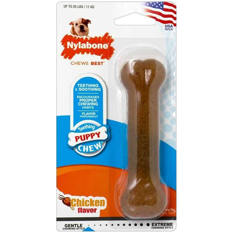 Nylabone Tavuk Aromalı Yavru Köpek Çiğneme Kemiği  S