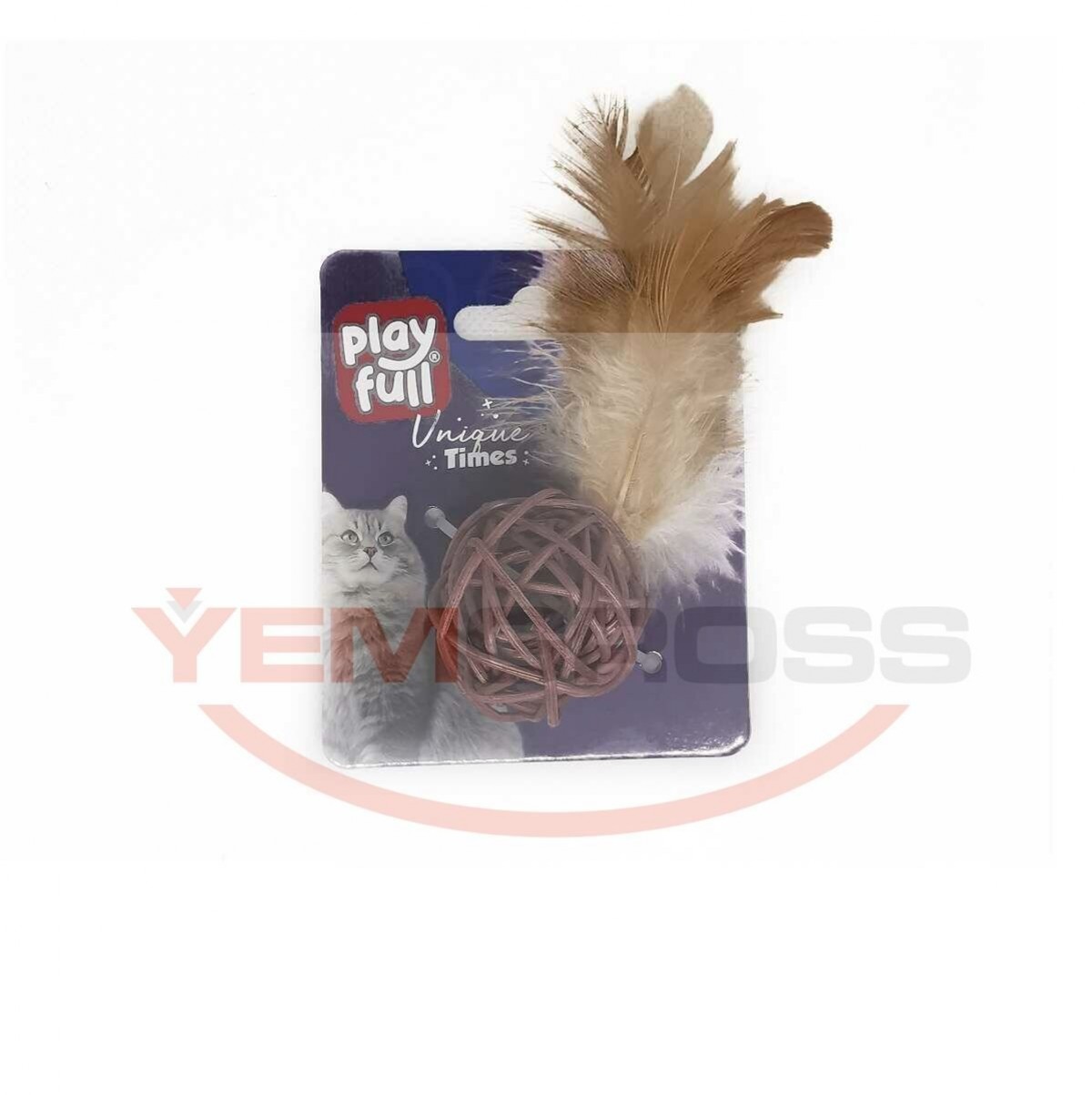 PF-4065 Playfull Tüylü Zilli Top Şeklinde Kedi Oyuncağı 20 Cm
