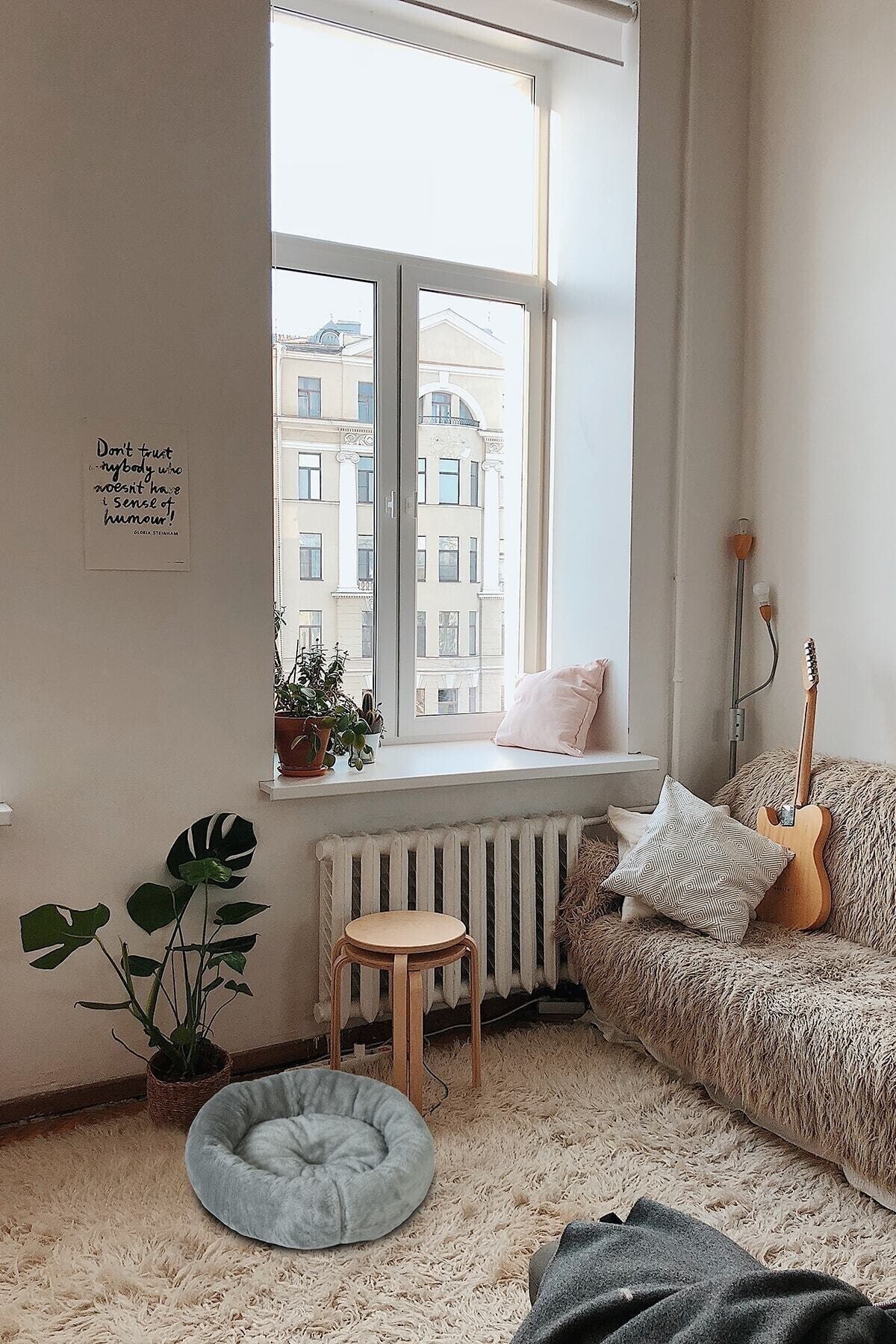 Pufy Kedi Köpek Simit Yatağı Gri 60x60