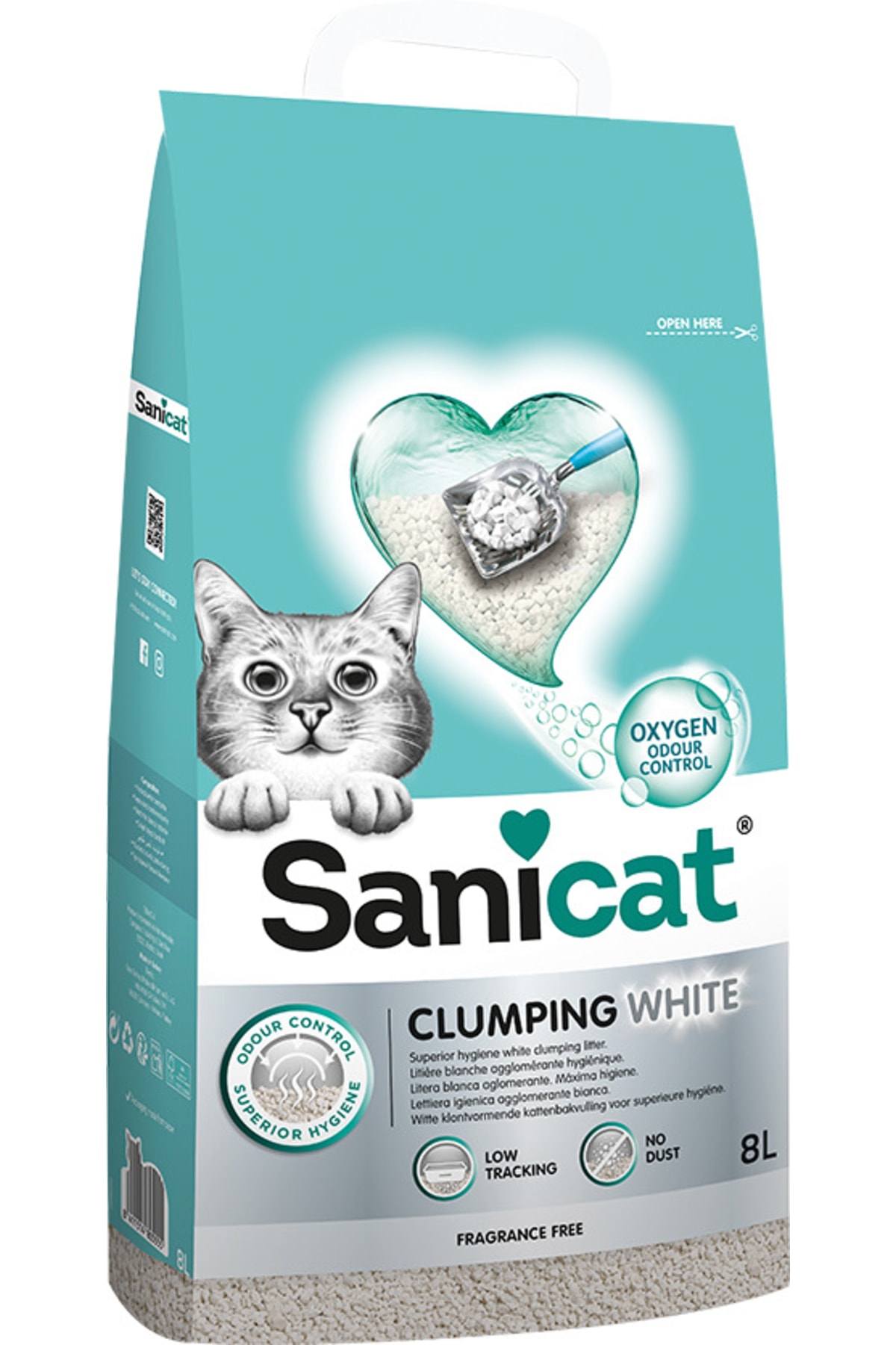 Sanicat Clumping White Oksijen Kontrol Süper Topaklanan Kedi Kumu 8 Lt
