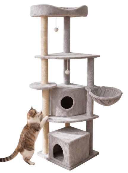 Tommy Çok Katlı Lüks Kedi 50x50x158 Evli Tırmalama Gri