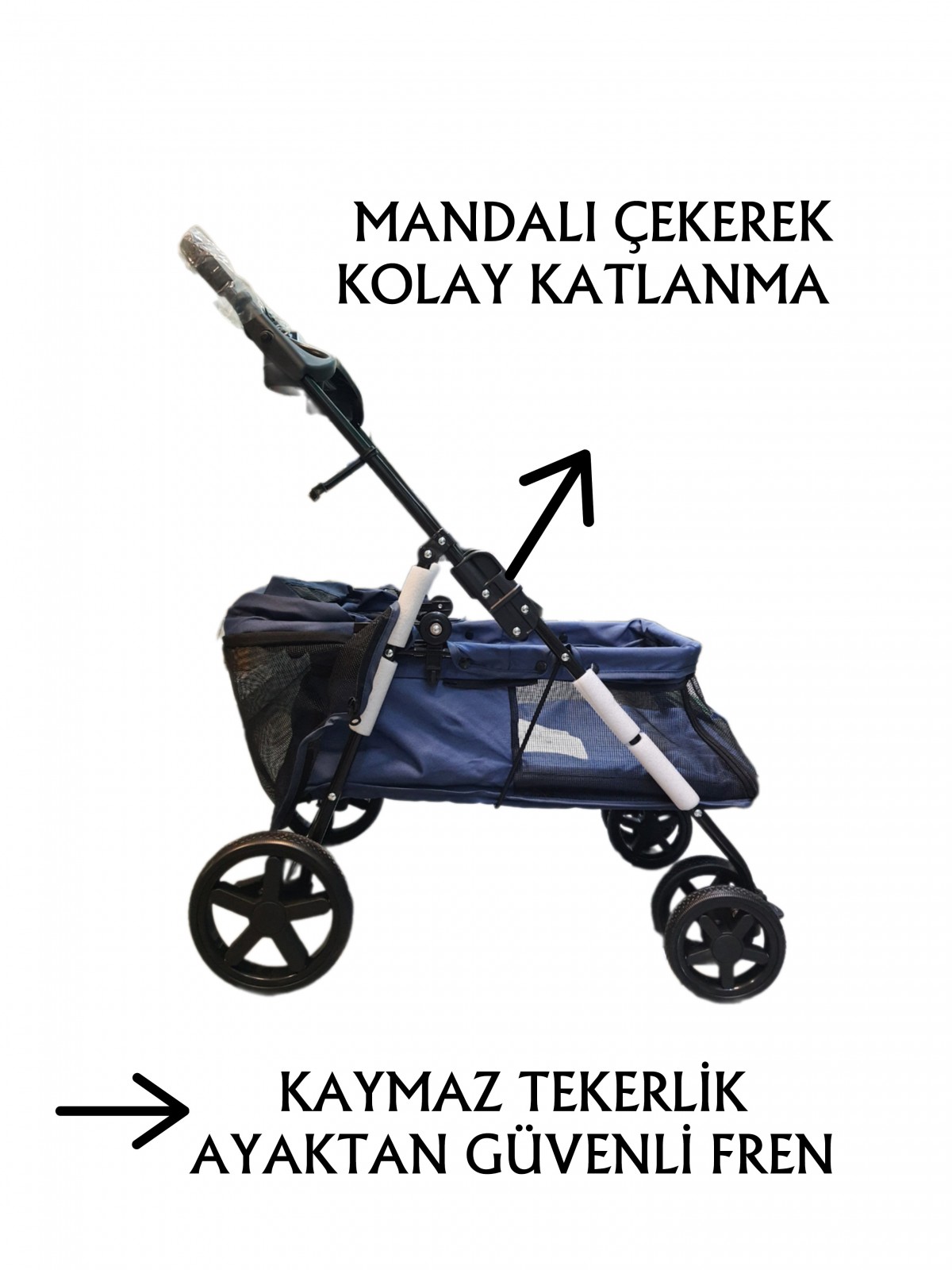 Tommy Evcil Hayvan Arabası 74,5x46,5x97,5cm Lacivert Max 15kg