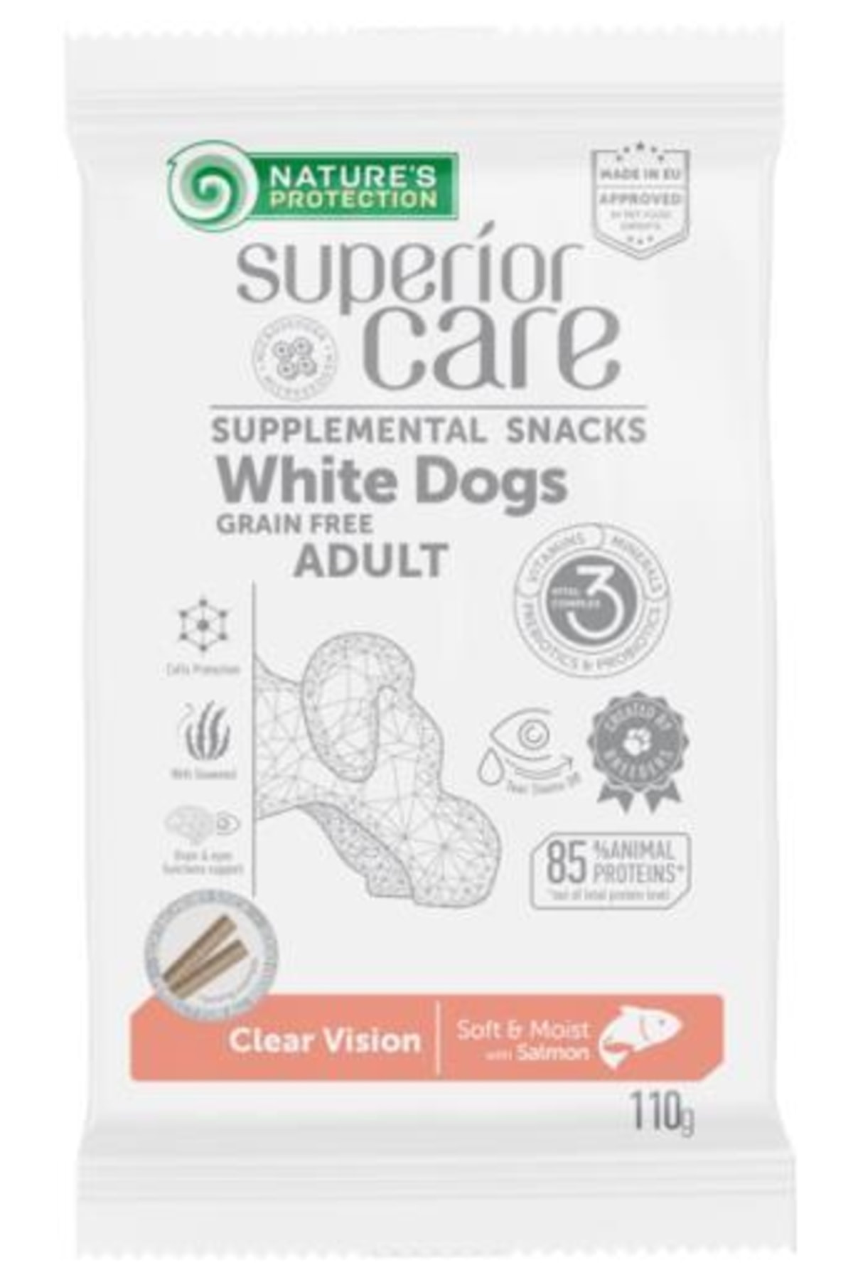​Natures Protection White Dog Snacks Beyaz Tüylü Göz Sağlığı Tahılsız Köpek Ödülü 110 Gr