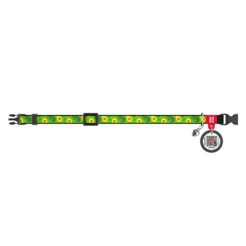 5280-WAUDOG Nylon cat collar with QR passport, "Avocado" design, plastic fastex, W 10 mm, L 20- 30 cm