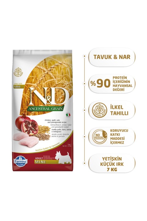 Nd Az Tahıllı Tavuk & Nar Adult Mini Köpek Maması - 7 Kg