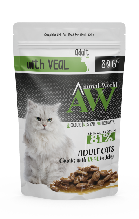 Animal World Hassas Sindirim Dana Etli Yetişkin Kedi Yaş Mama 80 Gr. 24 Adet